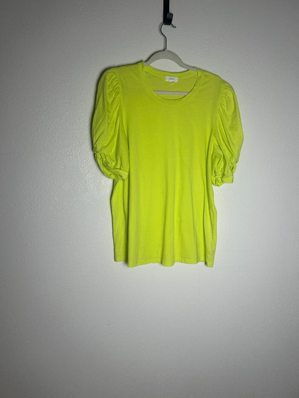 A.L.C. Kati Basic Lime Green Puff Sleeve T-Shirt Sz XL